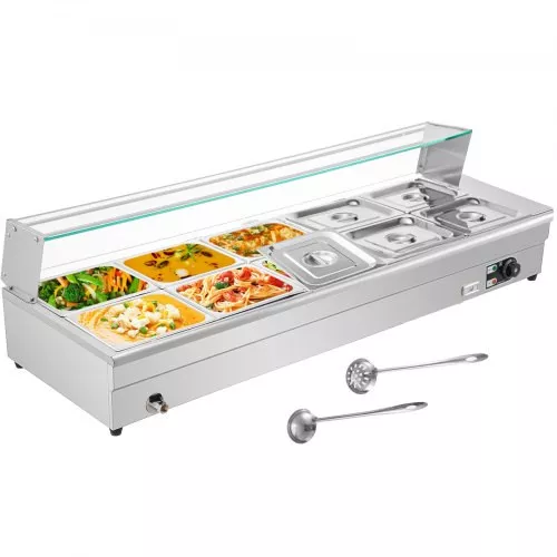 110v-bain-marie-food-warmer-10-pan-x-1-2-gn-food-grade-stainelss-steel-commercia 110V Bain Marie Food Warmer 10 Pan x 1/2 GN?Food Grade Stainelss Steel Commercial Food Steam Table 6-Inch Deep, 1500W Electric Countertop Food Warmer 110 Quart with Tempered Glass Shield