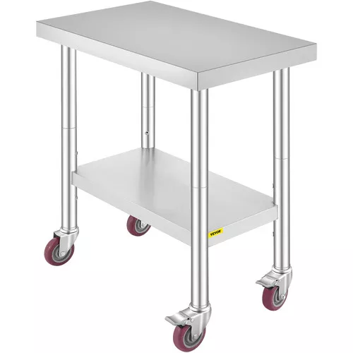 30x18x34-inch-stainless-steel-work-table-3-stage-adjustable-shelf-with-4-wheels- 30x18x34 Inch Stainless Steel Work Table 3-Stage Adjustable Shelf with 4 Wheels Heavy Duty Commercial Food Prep Worktable with Brake for Kitchen Prep Work